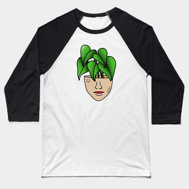 Tropical Plant Person With Face Tattoos and Septum Piercing Baseball T-Shirt by Tenpmcreations